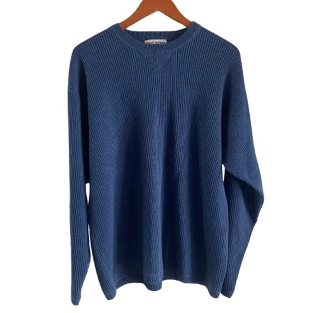 Vintage High Sierra Blue Ribbed Cotton Crew Neck Long Sleeve Sweater Mens Size L